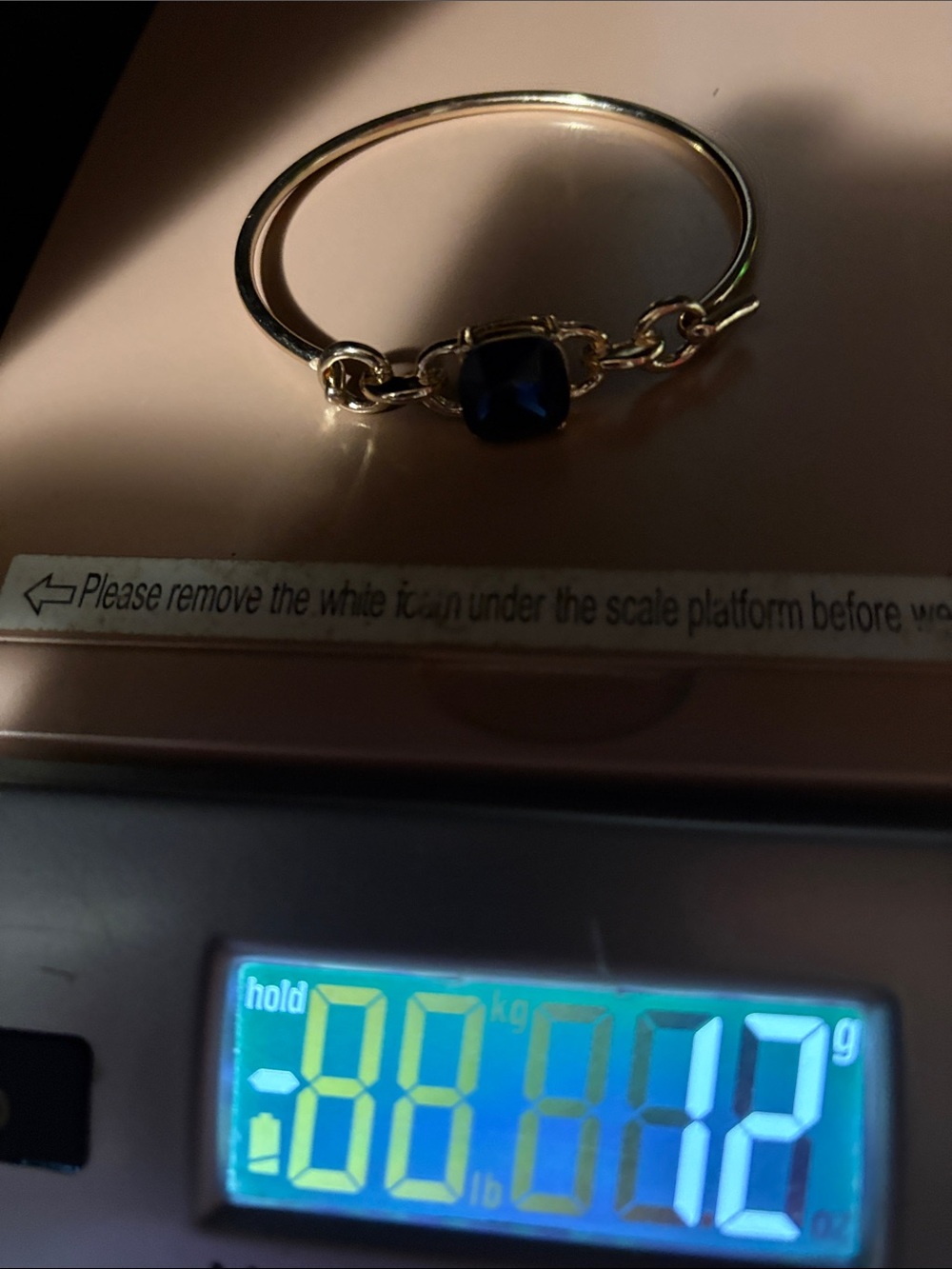 VINTAGE GOLD-TONE FAUX SAPPHIRE HINGED 7.3" BRACELET - Picture 8 of 8